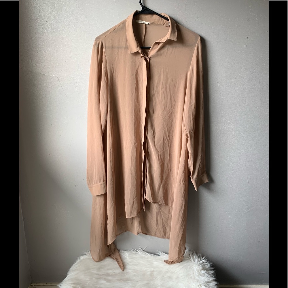 San Joy Button Down High Low Blouse